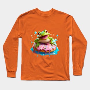 Happy frog with donut's Long Sleeve T-Shirt